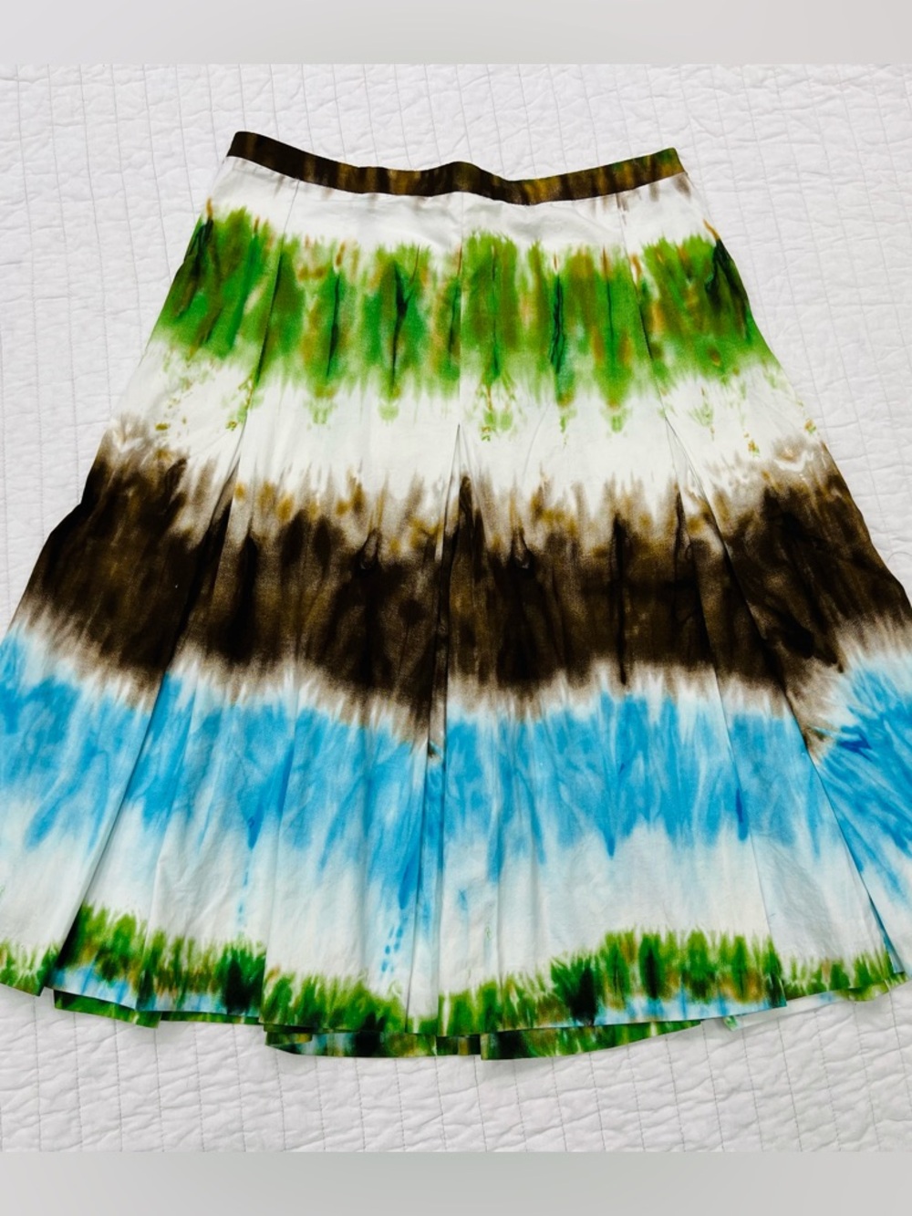 Zara bright Tie-Dye Midi Skirt in Green, Blue & Brown, lined- size small